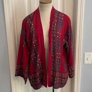 Women’s Small Medium Red Floral BOHO Kimono Top ~ Do Everything in Love